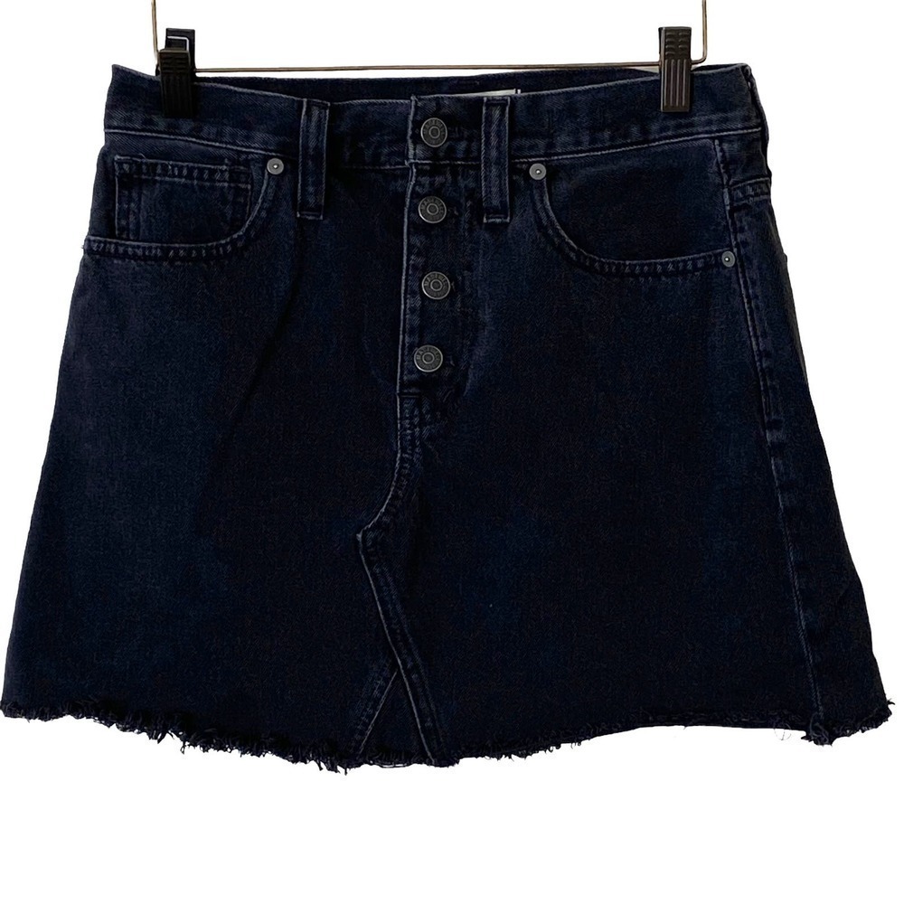 MADEWELL Rigid Denim A-Line Button Fly Raw Hem Jeans Skirt, Size 27